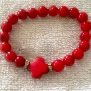 Unique Spiritual Bead Bracelet - Red Cross Accent with Rhinestones